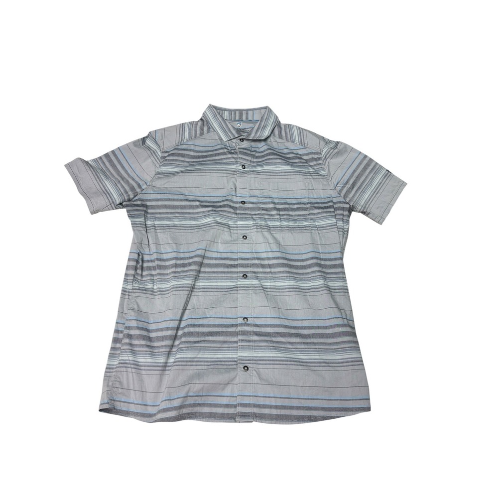 Kuhl Mens Small Grey Blue Striped Short Sleeve Button Down Shirt‎